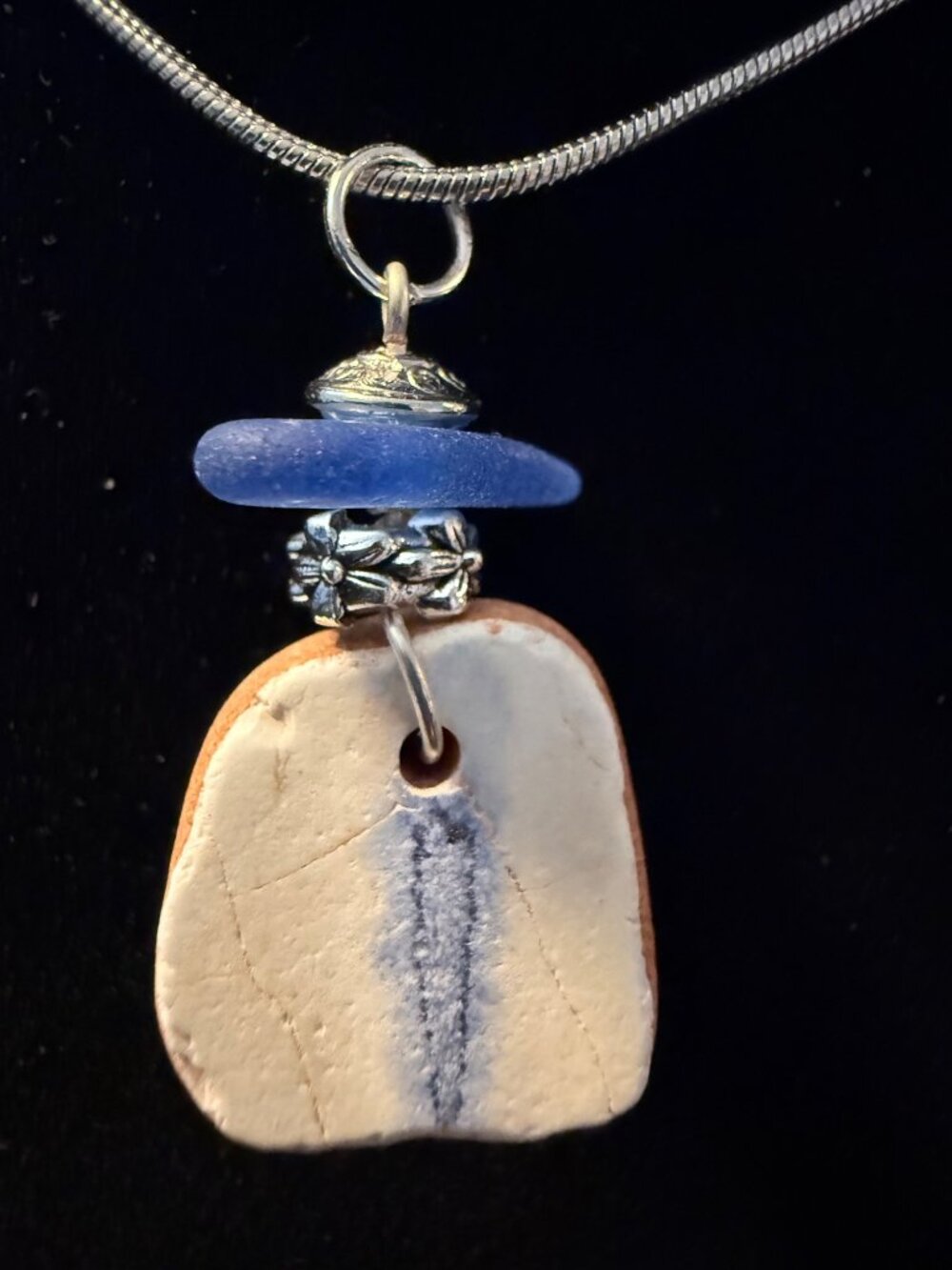 Two Shores Blue – Rare Puerto Rico Cobalt Sea Glass & Barcelona Pottery Necklace